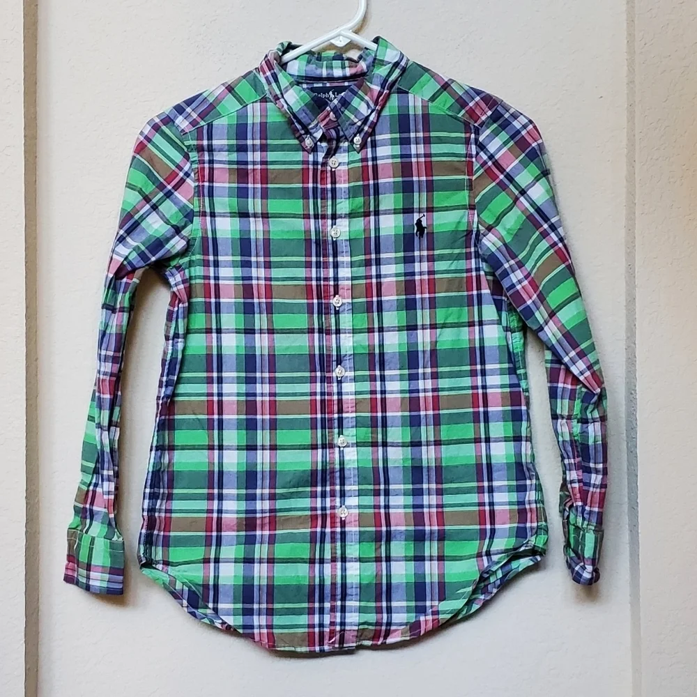 Ralph Lauren Boys Plaid Button Down Shirt.   Size Medium  (10-12)